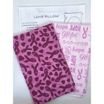 Love Pillow Kit - Pattern and Two Quarters of Island Breast Cancer Awareness  Burgundy Ribbons/Words Fabric