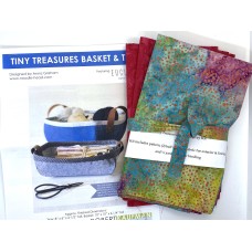 Tiny Treasures Basket & Tray Kit - Pattern 1 1/4 Yards of Batiks - Fuchsia & Orange Dots on Multicolor 