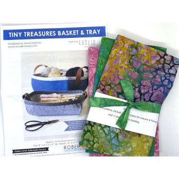 Tiny Treasures Basket & Tray Kit - Pattern 1 1/4 Yards of Batiks - Green, Pink and Multicolor Hearts