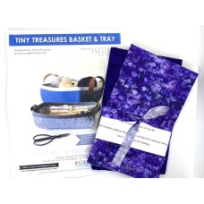Tiny Treasures Basket & Tray Kit - Pattern 1 1/4 Yards of Fabric - Purple Fish on Purple