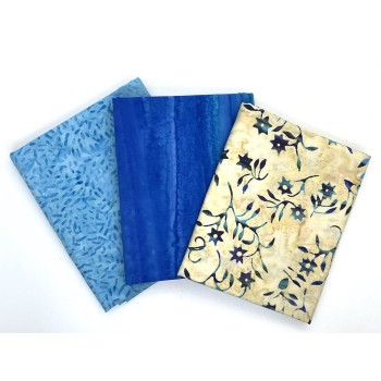 Batik Half Yard Bundle HY301A - Blue, Turquoise & Cream - 1.5 Yards Total