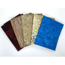 Batik Half Yard Bundle HY532 - Maroon, Tan, Turquoise Tones - 2 1/2 Yards Total