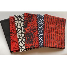 Batik Half Yard Bundle HY638 - Red, Black and White Tones - 3 Yards Total w Pattern