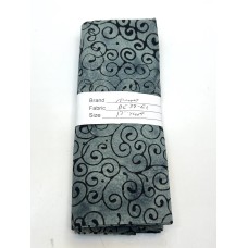  REMNANT - Island Batik BE39-E1 - Black Scrolls on Grey - 13" x WOF