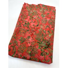 BOLT END - Hoffman Batik - 2455-161 - Green Flowers on Red - 34 Inches