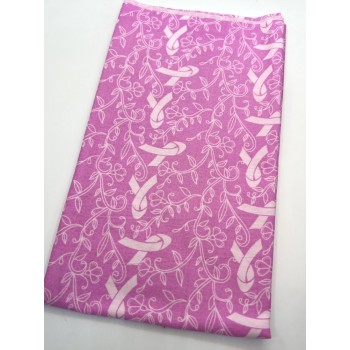 BOLT END - Island Cotton Print - White Vines Ribbons on Pink - 1/2 yd