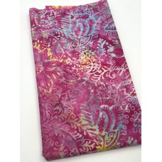 BOLT END - Timeless Treasures Batik B1527-Peony - Yellow Turquoise Vines on Pink - 22 Inches