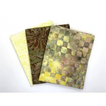 Three Batik Fat Quarters 385B - Yellow and Brown Tones