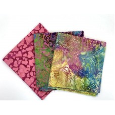 Batik One Third Yard Bundle OT302 - Pink, Turquoise & Green Tones - 1 Yard Total