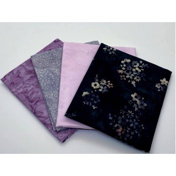 Four Batik Fat Quarters 410A - Pink Grey Lavender Tones