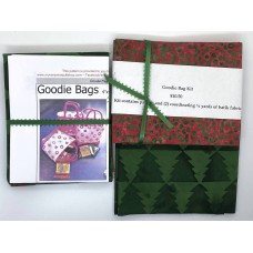 Goodie Bags Kit - Makes 4 - Pattern and 1/2 Yard of Batiks - Green Pebbles on Red and Green Spruce