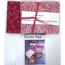 Goodie Bags Kit - Makes 4 - Pattern and 1/2 Yard of Batiks and Cotton - Coral Flowers and Red Roses
