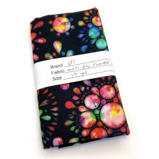 REMNANT - QT Digital Fabrics - Multicolor Geo-Flowers on Black - 1/3 yd