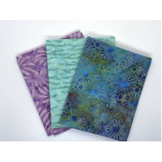 Three Batik Fat Quarters 344C - Turquoise Purple & Teal Tones