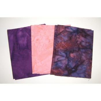 Three Anthology Batik Fat Quarters 309A - Purple, Pink & Blue Tones